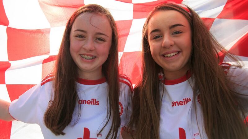 Sinead and Claire McGarvey at the All Ireland GAA Football Final between Dublin and Tyrone at Croke Park, Dublin. Photograph: Gareth Chaney Collins