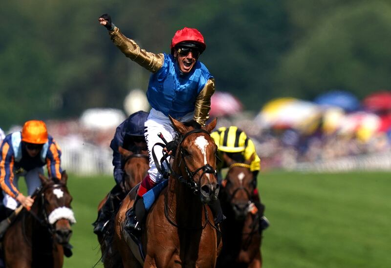 Frankie Dettori celebrates aboard Courage Mon Ami after winning the Gold Cup. Photograph: John Walton/PA Wire