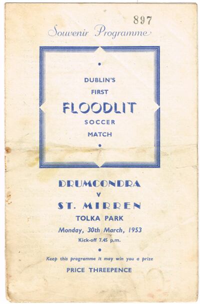 A copy of the match programme from the first floodlit game at Tolka Park.