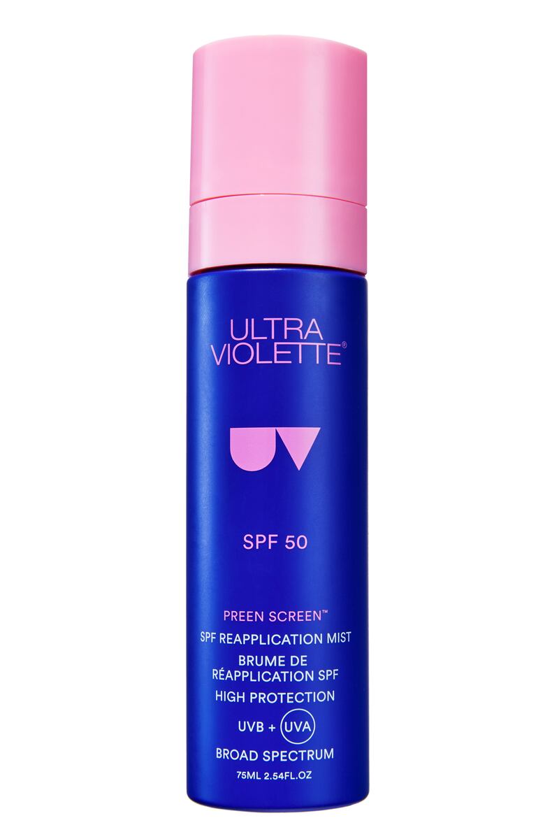 Ultra Violette Preen Screen SPF50 Reapplication Mist Skinscreen (€38 at Space NK) is ideal for your two-hourly facial sun-protection-factor top-up.
