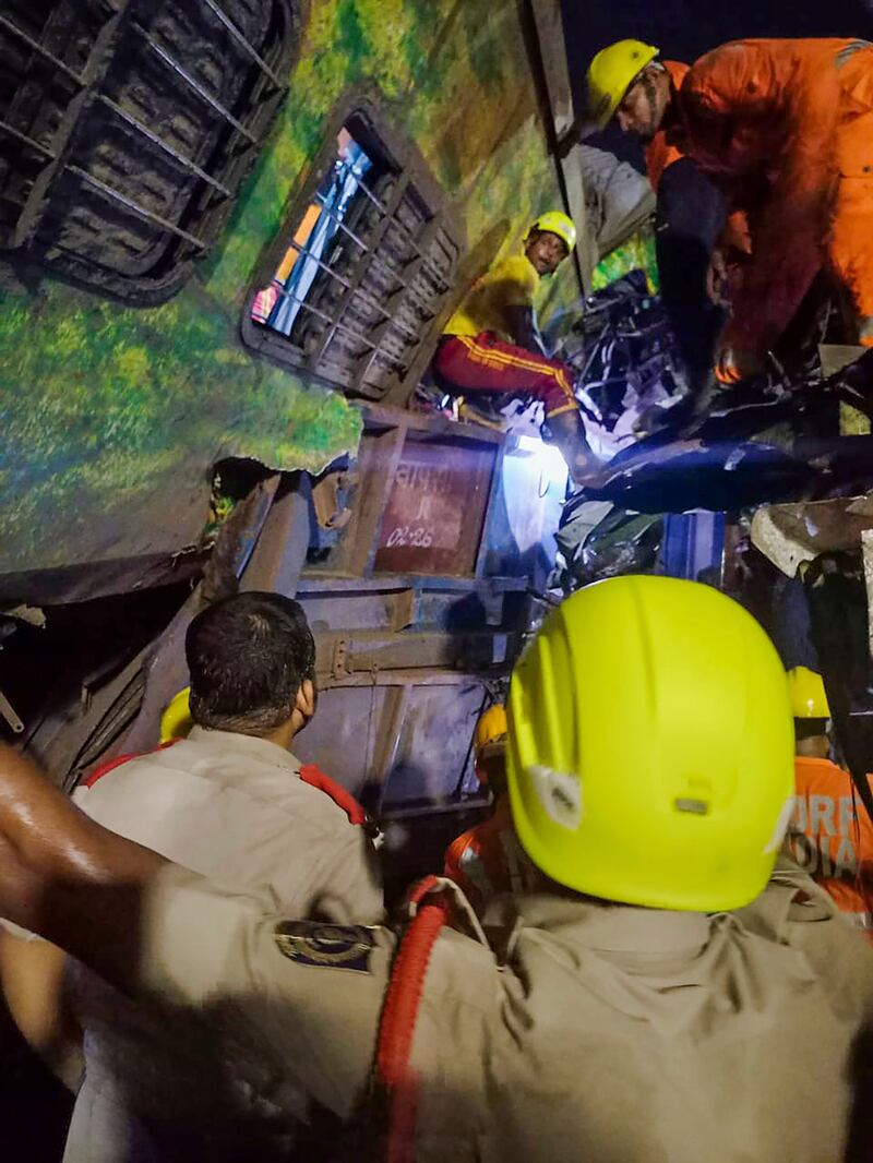 The Coromandel Express, which runs from Kolkata to Chennai, derailed. Photograph: Press Trust of India/AP