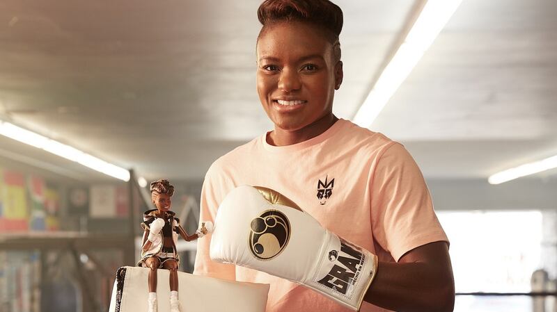 Double Olympic boxing champion Nicola Adams with a one-off first ever ‘boxer Barbie’ as part of its Shero programme recognising women who inspire girls with their achievements unveiled for International Women’s Day. Photograph: Mattel/PA Wire