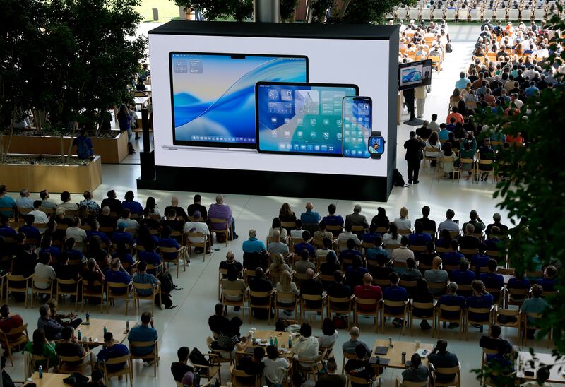 Apple unveils its Liquid Glass concept.   Photograph: Justin Sullivan/Getty Images