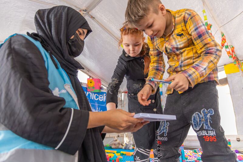 Children at the Unicef reception centre at the Islam-Qala border. Photograph: Unicef