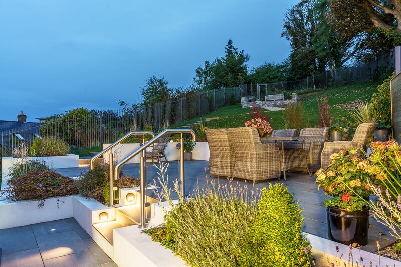 Tiered garden with patios at different levels