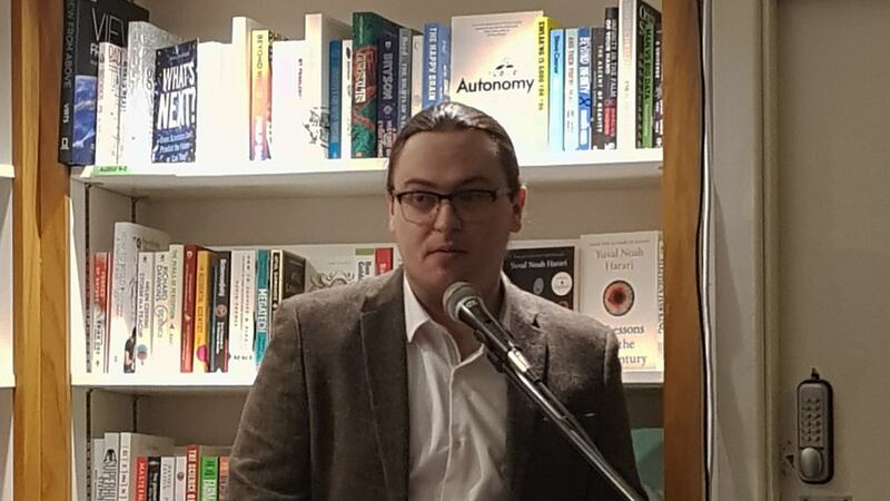 Dean Ruxton speaking at his book launch on Wednesday in The Gutter Bookshop in Dublin.