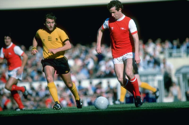 Liam Brady in action for Arsenal against Wolverhampton Wanderers at Molineux, Wolverhampton in 1979. Photograph: Allsport UK 
