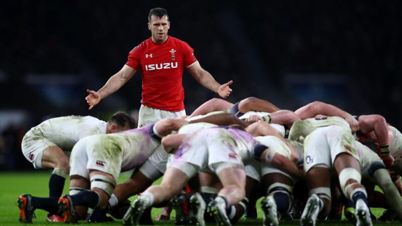 Gareth Davies looks across the scrum during Wales’ loss to England. Photo: Julian Finney/Getty Images