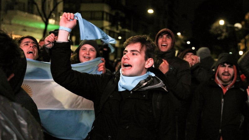 Protesters against the abortion Bill celebrate the outcome of the vote in Buenos Aires. Photograph: Pablo Ramon/Reuters