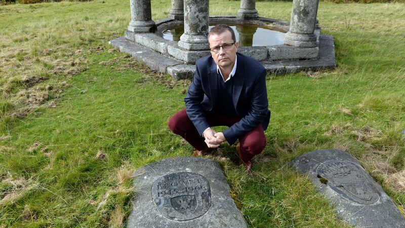 Paul Howard at the grave of Tara Browne, at Lugalla, Co Wicklow. Photograph: Eric Luke / The Irish Times