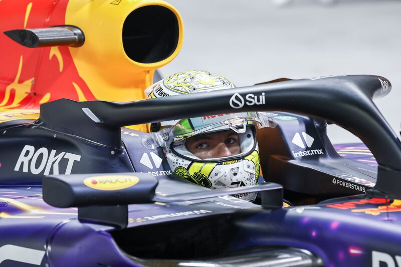 Dutch Formula One driver Max Verstappen of Red Bull Racing looks on following the qualifying session for the Las Vegas Grand Prix. Photograph: Etienne Laurent/EPA

