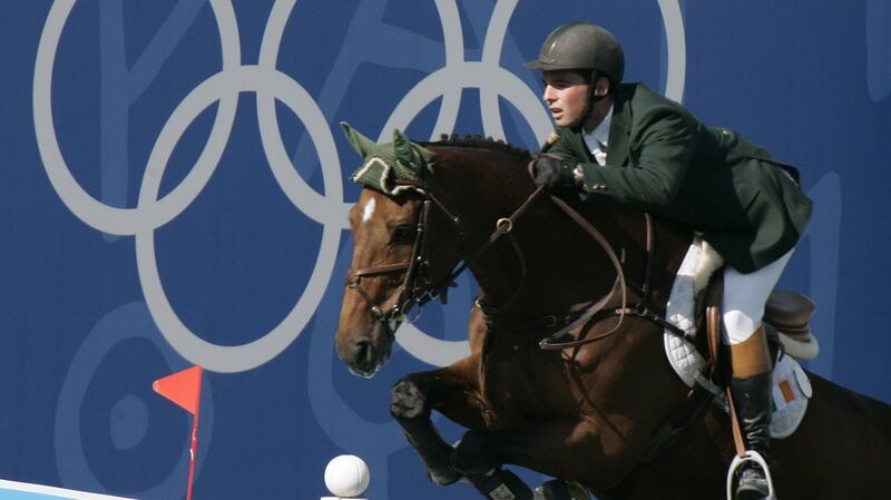 Cian O’Connor clears a jump on Waterford Crystal on the way to victory in Athens. Photograph: Reinhard Krause/Reuters