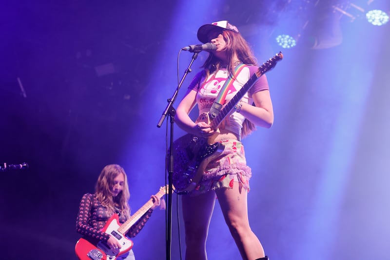 Hester Chambers and Rhian Teasdale of Wet Leg on the Electric Arena stage on Friday evening. Photograph: Alan Betson/The Irish Times

