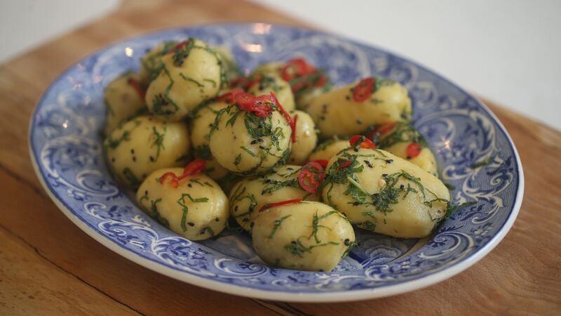 Green and perky spuds. Photograph: Nick Bradshaw