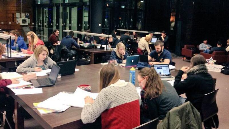 UCC students study while staging a sit-in over library opening hours. Photograph:  UCC Students Union.