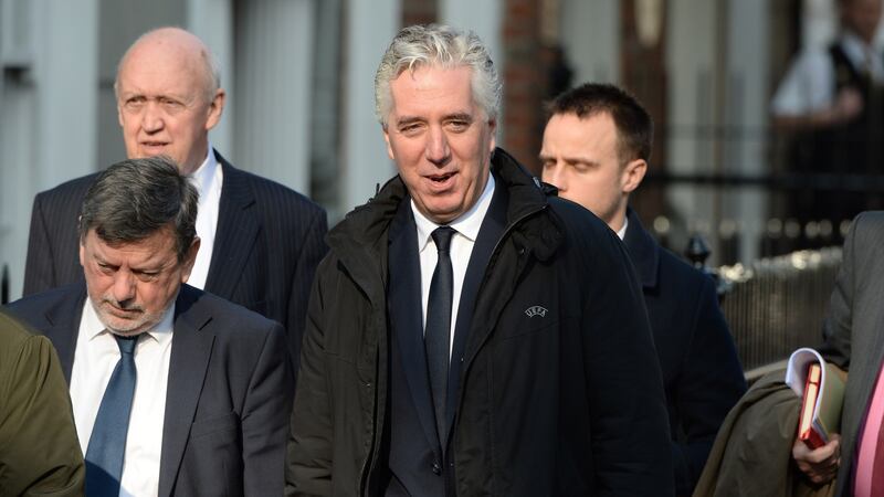 John Delaney, former FAI chief executive, on his way into the Oireachtas committee on Wednesday morning. Photograph: Dara Mac Donaill