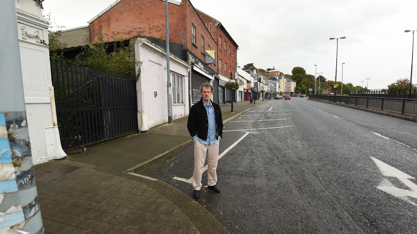 Andy Hinds at Duke Street: It was at this spot in 1968 that he was  beaten when the  civil rights march was attacked by police. Photograph: Trevor McBride
