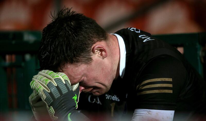 Scotstown's Rory Beggan dejected after the game. Photograph: Leah Scholes/Inpho