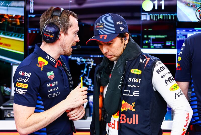 Red Bull's Sergio Perez (right) during qualifying for the Singapore Grand Prix. Photograph: Mark Thompson/Getty Images