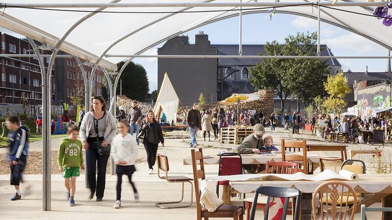 A pop-up cafe in a pop-up park: The Dominick Street Flats site in 2013.