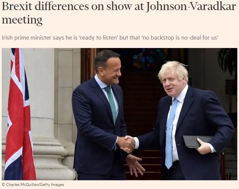 The Financial Times’ coverage of the meeting between Mr Varadkar and Mr Johnson.