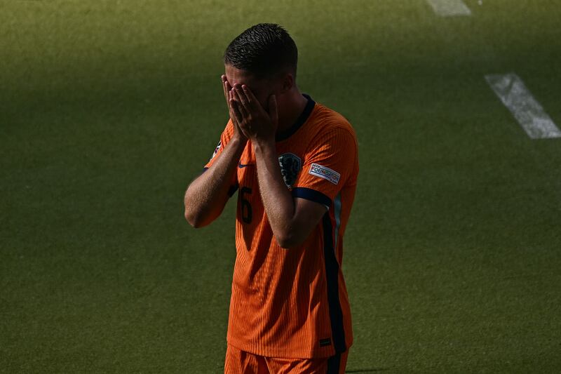 Netherlands' midfielder Joey Veerman reacts against Austria. Photograph: Gabriel Buoys/AFP via Getty
