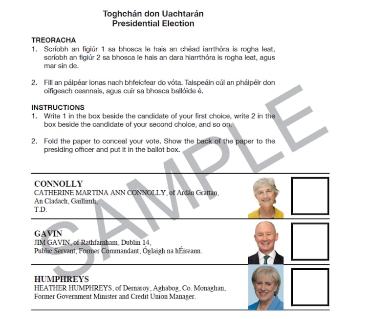president election sample voting card. Source: electoralcommission.ie/