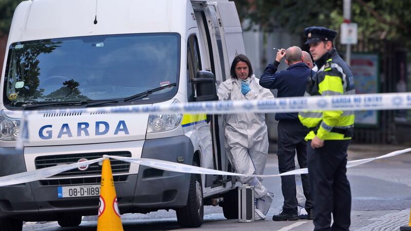 Gardaí at the scene of a gun attack on Bridgefoot Street, Dublin. Photograph: Colin Keegan/Collins Dublin