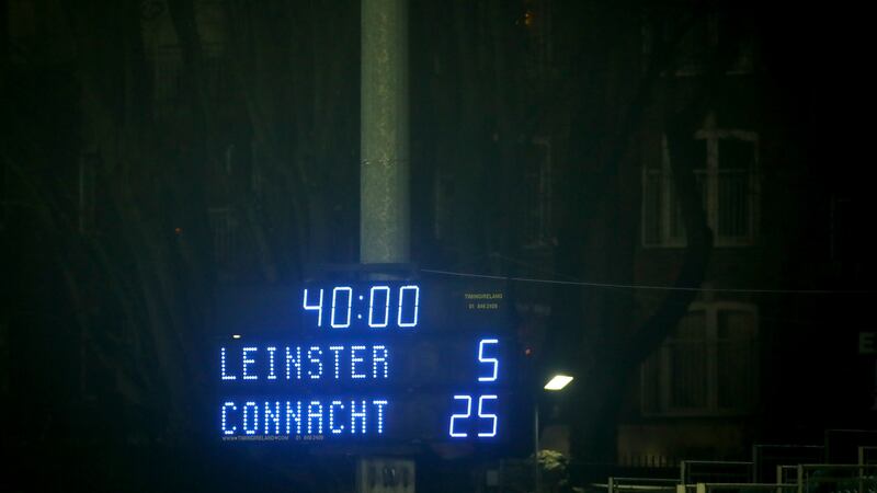 The half-time scoreboard at the RDS. Photograph: James Crombie/Inpho