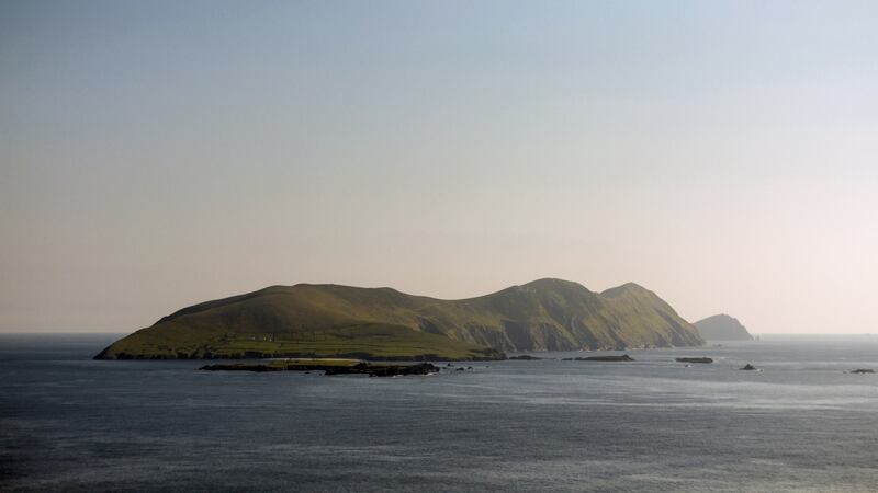 The view looking out to the Atlantic coastline of the Great Blasket Island from Dingle in Kerry.