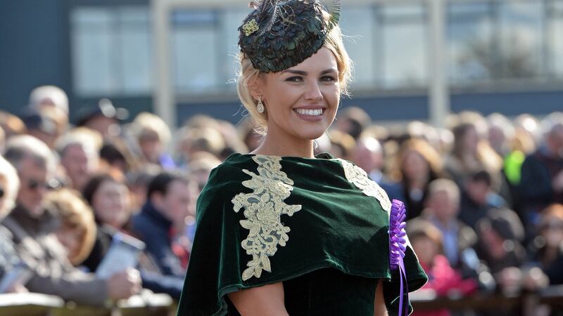 Emma Hanratty from Crossmaglen, South Armagh, wins Carton House Most Stylish Lady, at The Irish Grand National, at Fairyhouse. Photograph: Eric Luke / The Irish Times