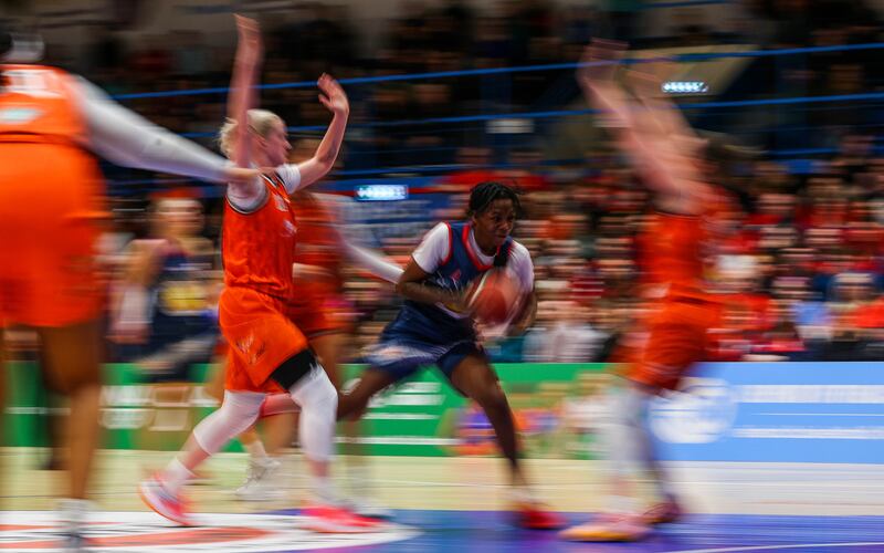 Brunell’s Kyaja Williams in action during the National Cup semi-final victory over Killester at Neptune Stadium. Photograph: Ryan Byrne/Inpho 