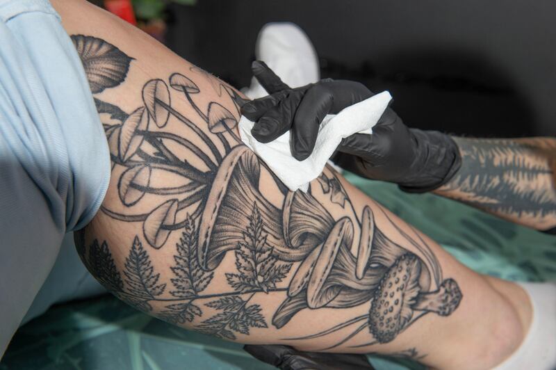A fungal tattoo is formed at Lucia Dzurkova's Art Lab Studios in Cork. Photograph: Michael Mac Sweeney/Provision
