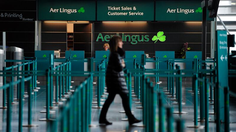 The Aer Lingus  ticket and customer services desk in the departure hall at Dublin Airport. Photograph: Aidan Crawley/Bloomberg
