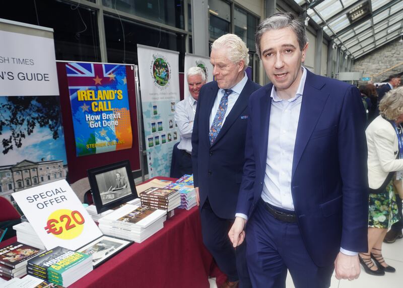 Fine Gael leader Simon Harris as he arrives at the 82nd Fine Gael Ardfheis at the University of Galway. Photograph: Brian Lawless/PA Wire