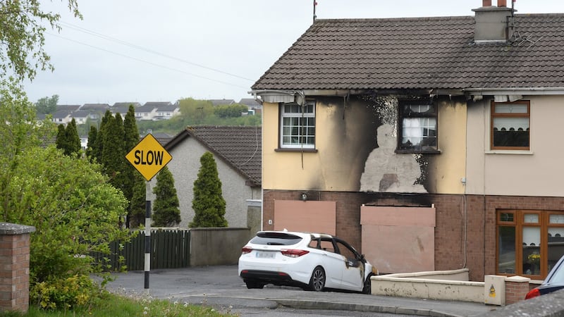 A house damaged in a petrol bomb attack in Loughboy, Drogheda, Co Louth. Photograph: Dara Mac Dónaill/The Irish Times