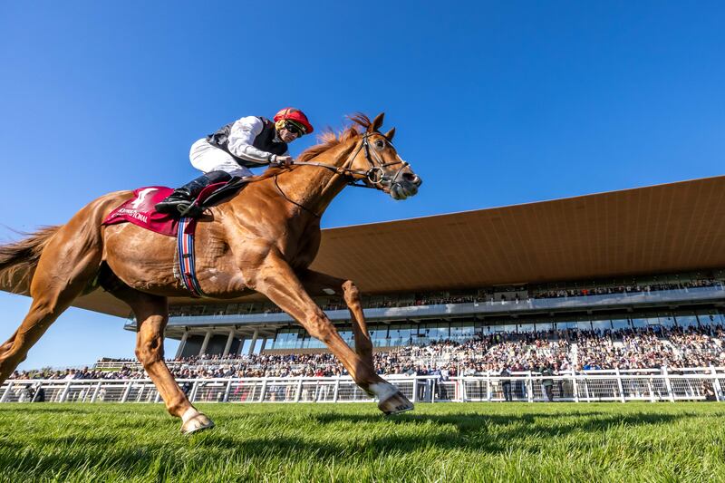 Ryan Moore wins the Irish St Leger on Kyprios at the weekend. Photograph: Morgan Treacy/Inpho