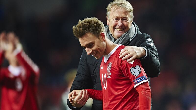 Age Hareide and Tottenham’s Christian Eriksen. “He’s a world class player, and if you have a world class player in your side you have to give him the freedom and space to work and use his skills.”  Photograph:  Getty Images