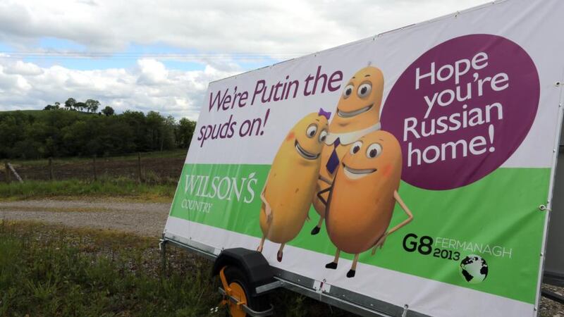 Advertising on the road to the G8 summit in Enniskillen, Co Fermanagh, ahead of the G8 summit. Photograph: Paul Faith/PA Wire