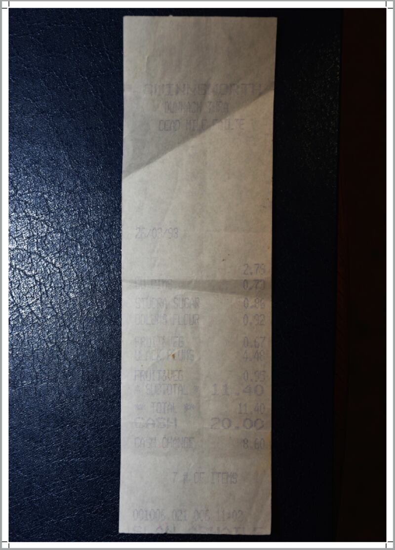 Annie McCarrick's last known activity was to do some shopping in her local Quinnsworth. The receipt was left in the shopping bag.