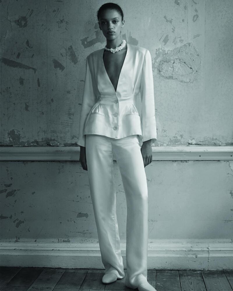 Pleated waist silk charmeuse jacket €588 and trousers €520 by Albus Lumen at matches.com