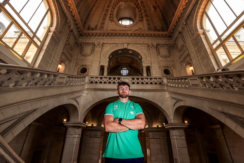Hugo Keenan at the Ireland press conference in Salle des Mariages, Tours. Photograph: Dan Sheridan/Inpho 