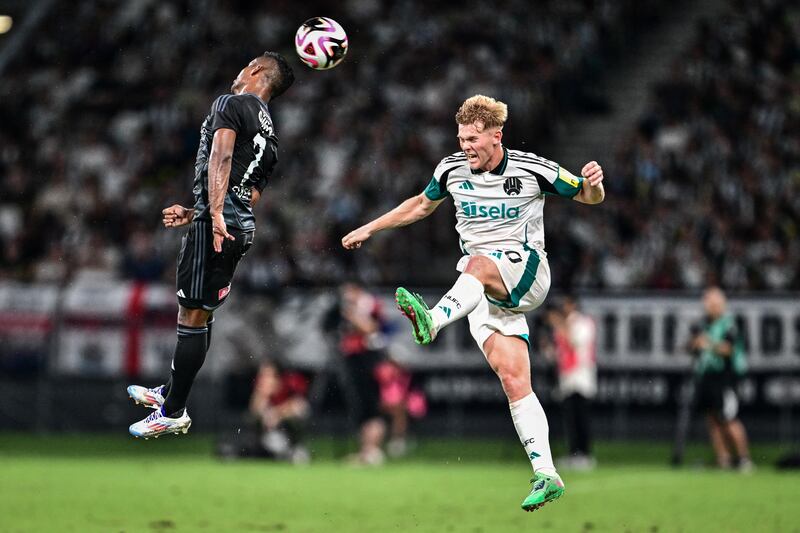 Newcastle United's Lewis Hall during an international club friendly against Yokohama F. Marinos at the Japan National Stadium in Tokyo. Photograph: Yuichi Yamazaki/AFP via Getty