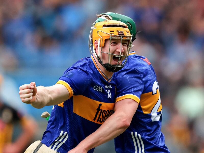 Tipperary's Jake Morris celebrates with Darragh Stakelum after last Sunday's All-Ireland SHC semi-final win against Kilkenny at Croke Park. Photograph: Tom O’Hanlon/Inpho