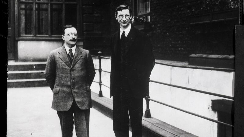 Éamon de Valera, right, the then president of the Irish Republic, with Arthur Griffith, as they arrived in London, July 1921, to attend the Irish Peace Conference.