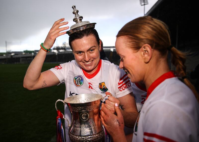 Cork's Hannah Looney celebrates after the game Camogie League final against Galway. Photograph: Ben Brady/Inpho