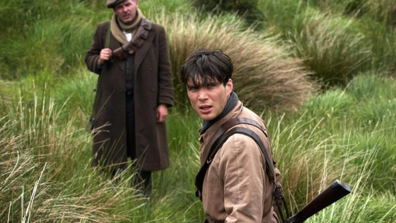 Damien (Cillian Murphy) and Congo (Martin Lucey) at ambush in The Wind That Shakes The Barley. Photograph: Joss Barratt