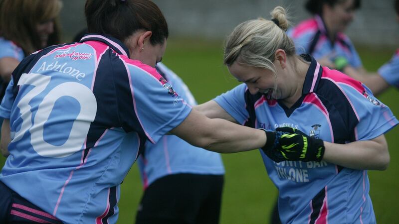The Gaelic4Mothers team from Athlone GAA club get their training in. Photograph: Eric Molloy