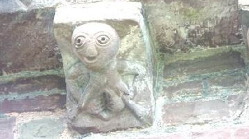 A Sheela na Gig on the exterior of a church in Kilpeck, UK