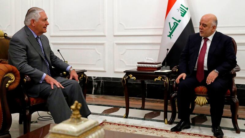 Secretary of State Rex Tillerson  meets Iraq’s prime minister Haider al-Abadi in Baghdad. Photograph: Alex Brandon/AFP/Getty Images